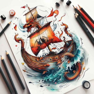 viking-ships-and-sea-for-men-neotraditional-modern-classic-for-collarbone – tattoo design ideas free ai generated – Gallery: viking-ships-inkby-ai