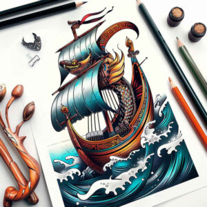 viking-ships tattoo design ideas Realism photo-like tattoo ancient fleet for temple