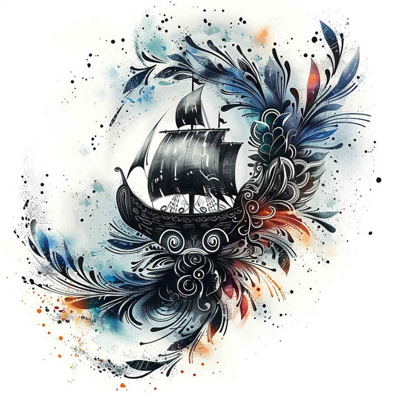 viking-ships tattoo design ideas Surrealism phantom shadows ancient fleet for wrist
