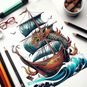 viking-ships tattoo design ideas Surrealism unearthly ancient ocean embodying perseverance
