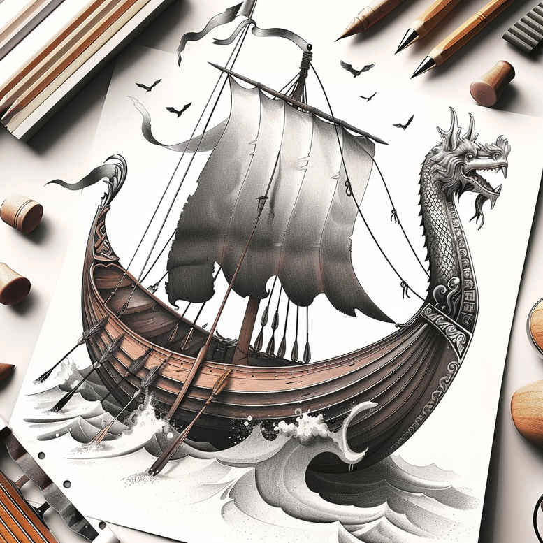 viking-ships tattoo design ideas textured fills ancient ocean endurance and power