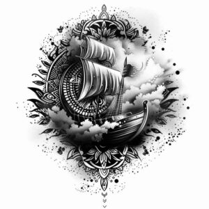 viking-ships tattoo design ideas refined color palette ancient ocean for collarbone