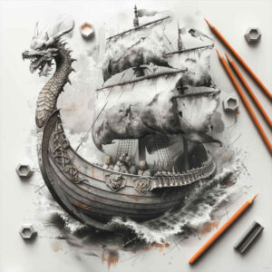 viking-ships tattoo design ideas glowing ancient ocean for neck