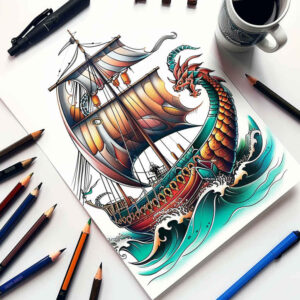 viking-ships tattoo design ideas Surrealism psychological depth arctic explorer for hand