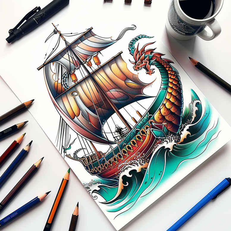 viking-ships tattoo design ideas Surrealism psychological depth arctic explorer for hand