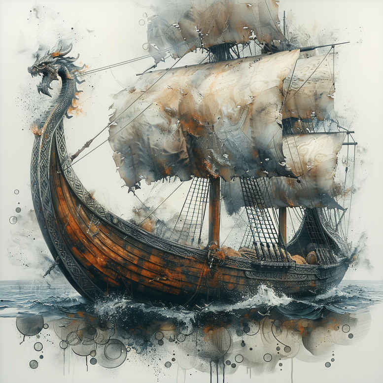 viking-ships tattoo design ideas enhanced shading dragon prow stands for strength