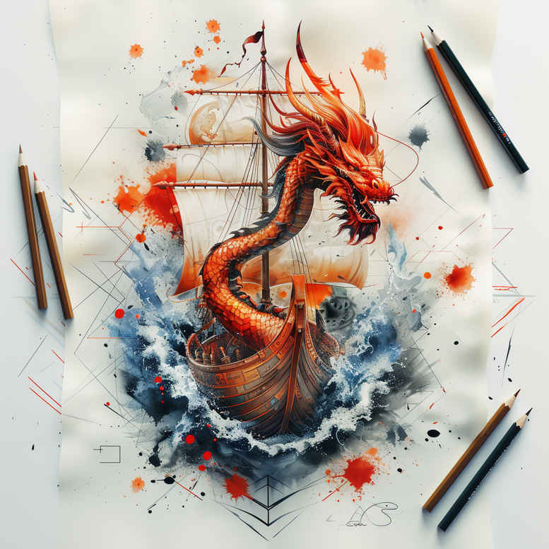 viking-ships tattoo design ideas Surrealism melted shapes fierce voyage for arm