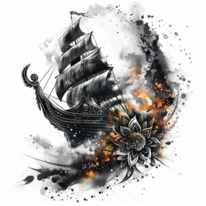 viking-ships tattoo design ideas Realism realistic wrinkles longboat for hip