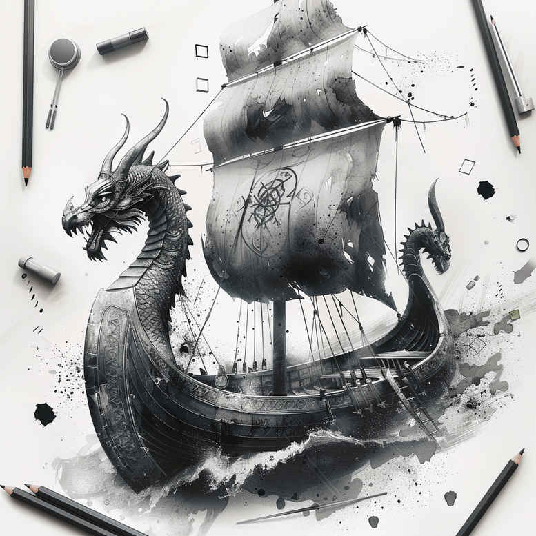 viking-ships tattoo design ideas fine detail longship tattoo for forearm