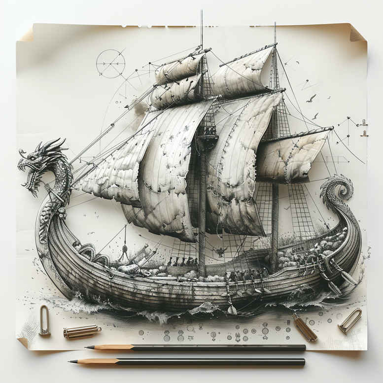 viking-ships tattoo design ideas Realism blended gradients longship tattoo for upper back