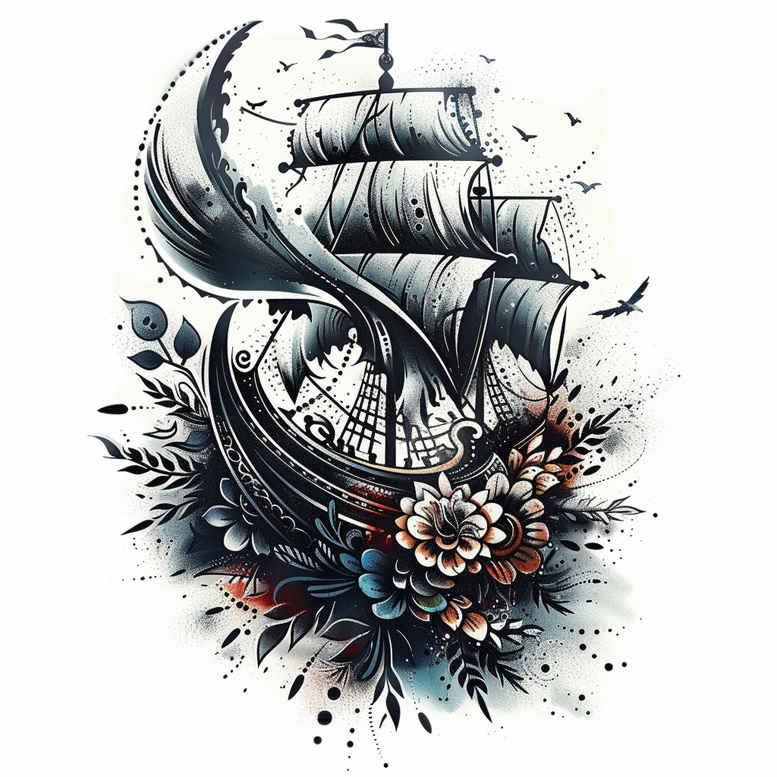 viking-ships tattoo design ideas clean fill maritime saga for chest