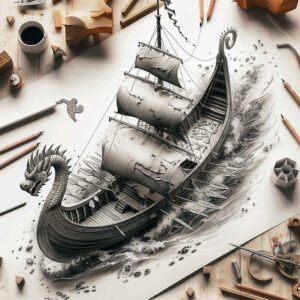 viking-ships tattoo design ideas minimal maritime saga for lower thigh