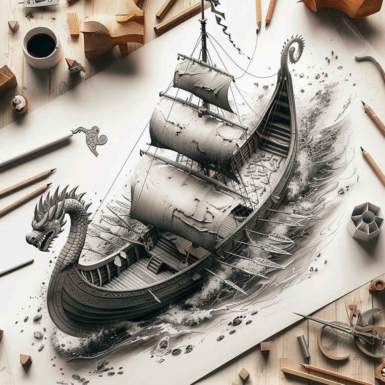 viking-ships tattoo design ideas minimal maritime saga for lower thigh