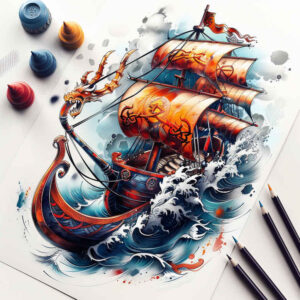 viking-ships tattoo design ideas sharp contrast mythic ship for palm