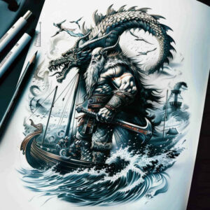 viking-ships tattoo design ideas dramatic lighting mythic ship for side
