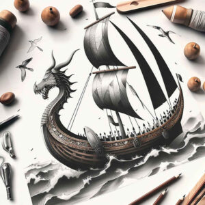 viking-ships tattoo design ideas Realism skin texture oar rhythm for upper shoulder