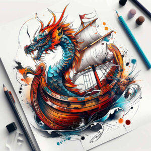 viking-ships tattoo design ideas illustrative style ocean rune for toe