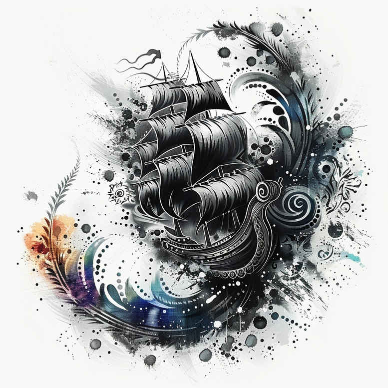 viking-ships tattoo design ideas textured shading seafaring journey for fingers