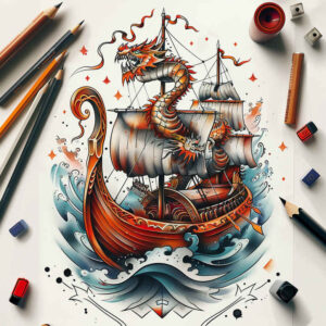 viking-ships tattoo design ideas Surrealism psychic energy tribal fleet for side torso