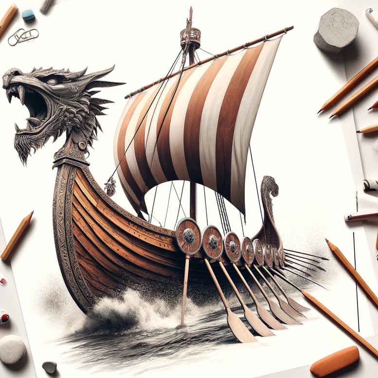 viking-ships tattoo design ideas Surrealism chromatic flux viking sea for ankle