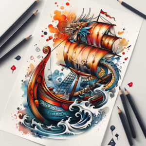 viking-ships tattoo design ideas mirrored effect voyage legacy represents endurance