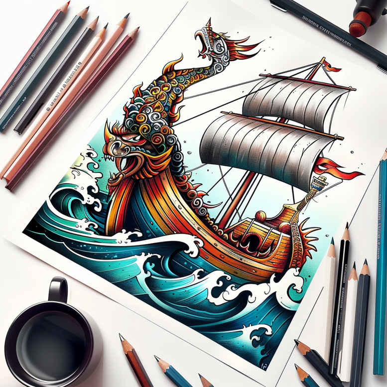 viking-ships tattoo design ideas decorative detail war vessel stands for endurance