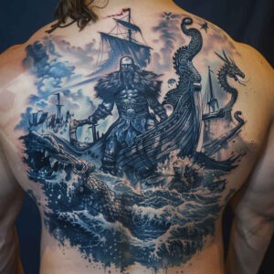 viking-ships tattoo design ideas enhanced color warrior sea for back