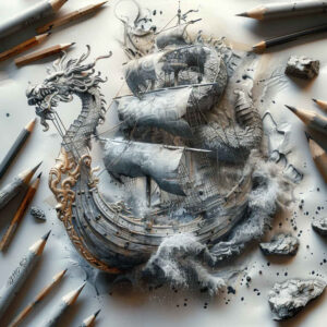 viking-ships tattoo design ideas Surrealism hyperreal wind conqueror for lower back