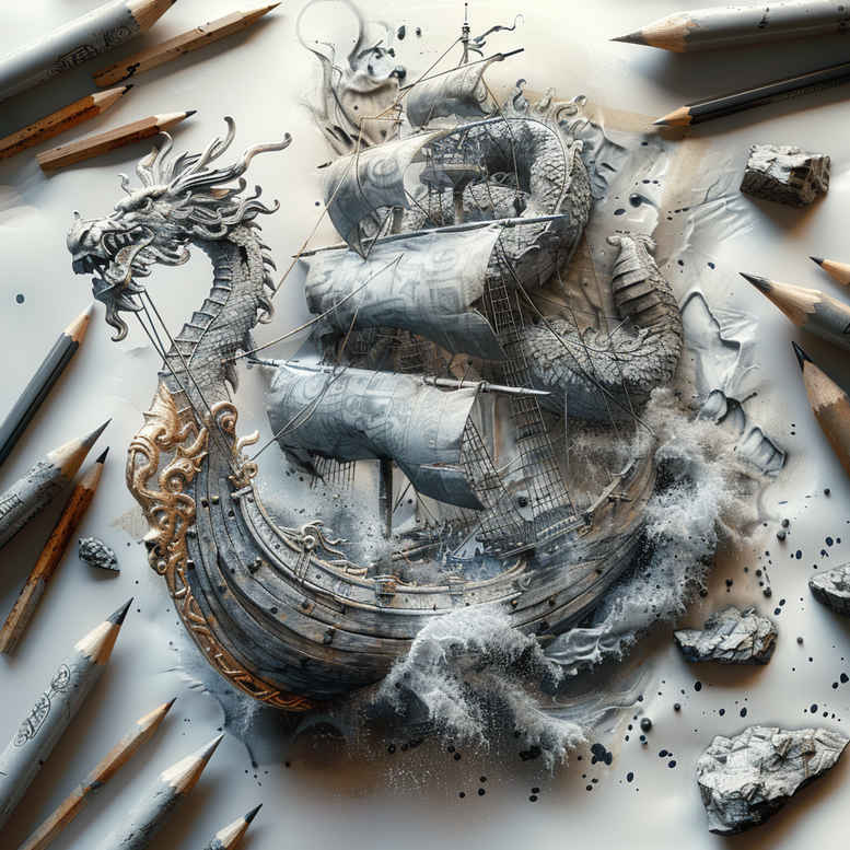 viking-ships tattoo design ideas Surrealism hyperreal wind conqueror for lower back