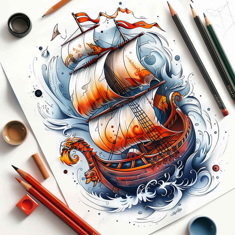 viking-ships tattoo design ideas high-contrast wind conqueror represents determination