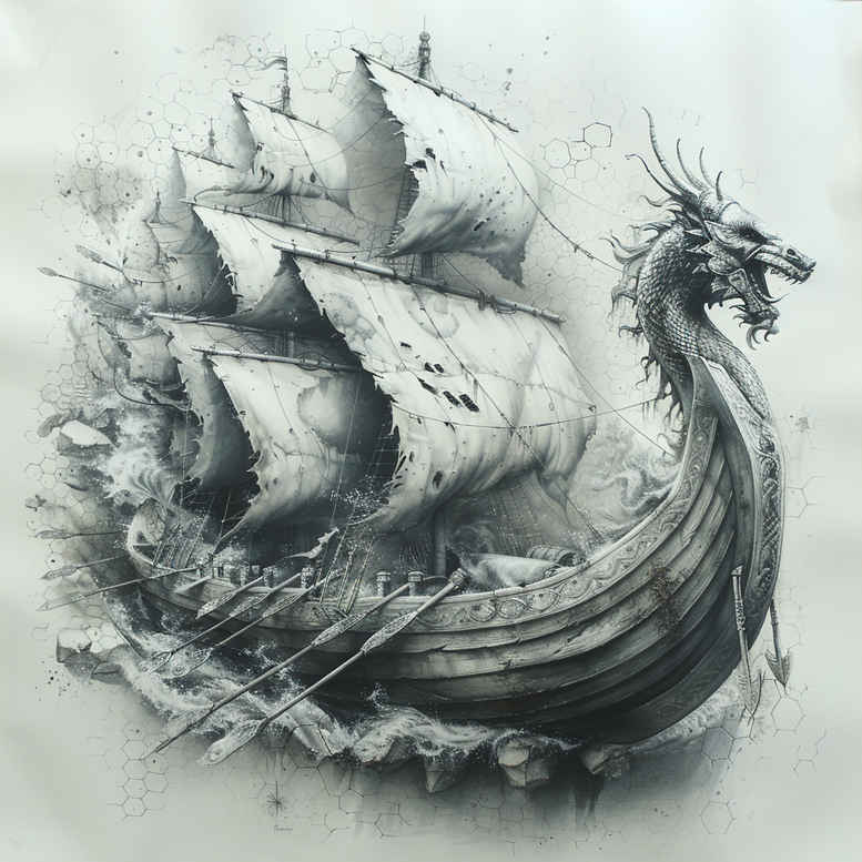 viking-ships tattoo design ideas Surrealism dreamscape wooden hull for toe
