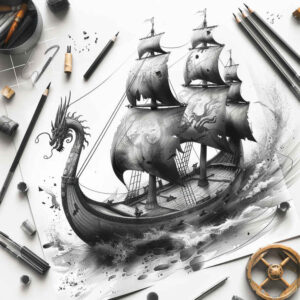 drakkar-with-symbolism-neotraditional-refined-lines-for-outer-arm – tattoo design ideas free ai generated – Gallery: viking-ships-inkby-ai
