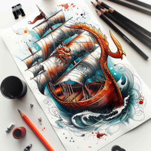 viking-boats-neotraditional-bright-color-for-palm – tattoo design ideas free ai generated – Gallery: viking-ships-inkby-ai