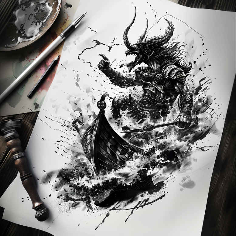 drakkars-neotraditional-layered-fill-for-back – tattoo design ideas free ai generated – Gallery: viking-ships-inkby-ai