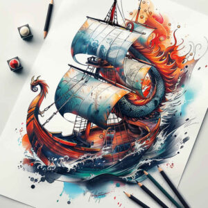 drakkar-with-sea-motif-surrealism-fantastical-elements-for-nape – tattoo design ideas free ai generated – Gallery: viking-ships-inkby-ai
