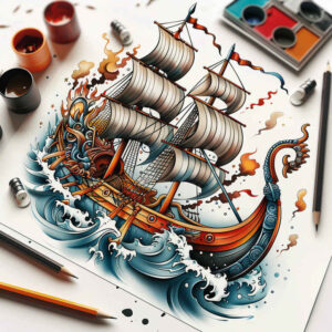 drakkar-with-sea-motif-realism-photorealistic-drawing-for-ribs – tattoo design ideas free ai generated – Gallery: viking-ships-inkby-ai
