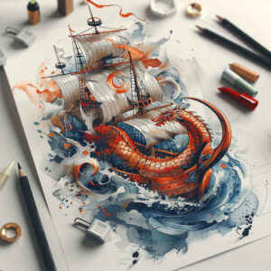drakkar-with-shadow-and-light-realism-ink-layering-for-hip – tattoo design ideas free ai generated – Gallery: viking-ships-inkby-ai