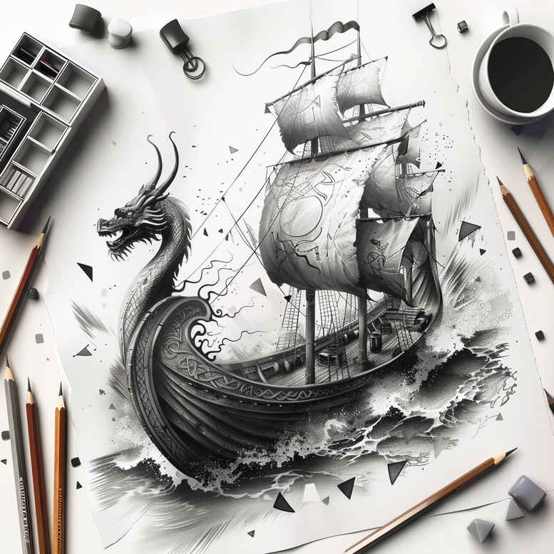 viking-ships-life-motif-realism-blended-gradients-for-ribs – tattoo design ideas free ai generated – Gallery: viking-ships-inkby-ai