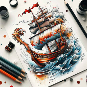drakkar-with-ornament-realism-contrast-ink-for-arm – tattoo design ideas free ai generated – Gallery: viking-ships-inkby-ai