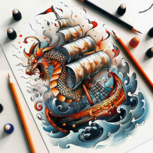 drakkar-with-artistic-detail-surrealism-enigmatic-aura-for-heel – tattoo design ideas free ai generated – Gallery: viking-ships-inkby-ai