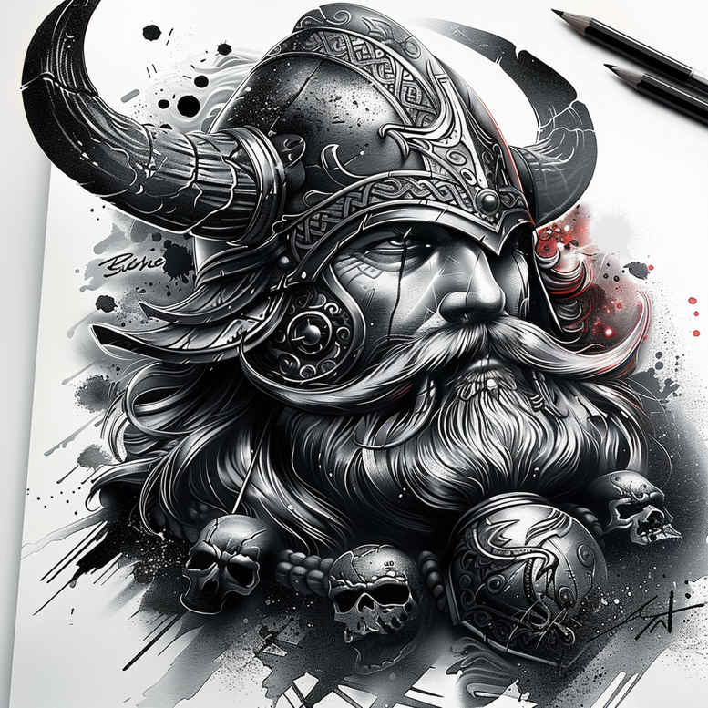 vikings tattoo design ideas Surrealism mysterious ancient explorer embodying determination