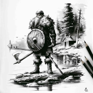 vikings tattoo design ideas Realism deep shadows ancient explorer for ankle