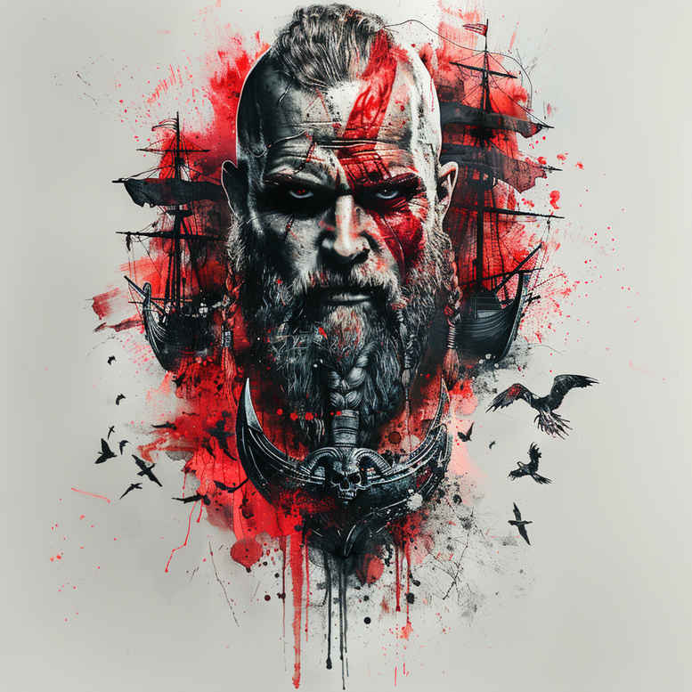 vikings tattoo design ideas Surrealism fluid forms fearless tribe for lower chest