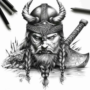vikings tattoo design ideas layered shading mythic man for knee