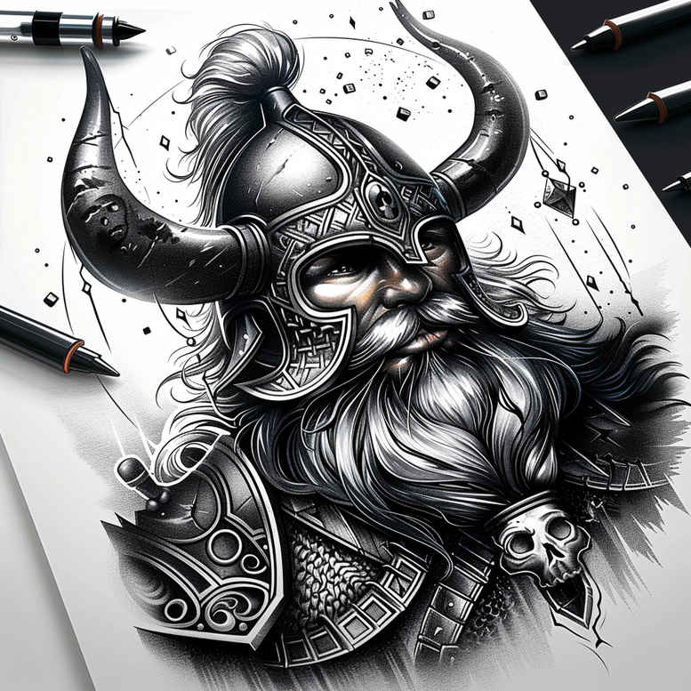 vikings tattoo design ideas Realism soft focus nordic emblem for back shoulder