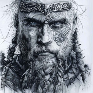 vikings tattoo design ideas Surrealism floating elements nordic emblem for shoulder