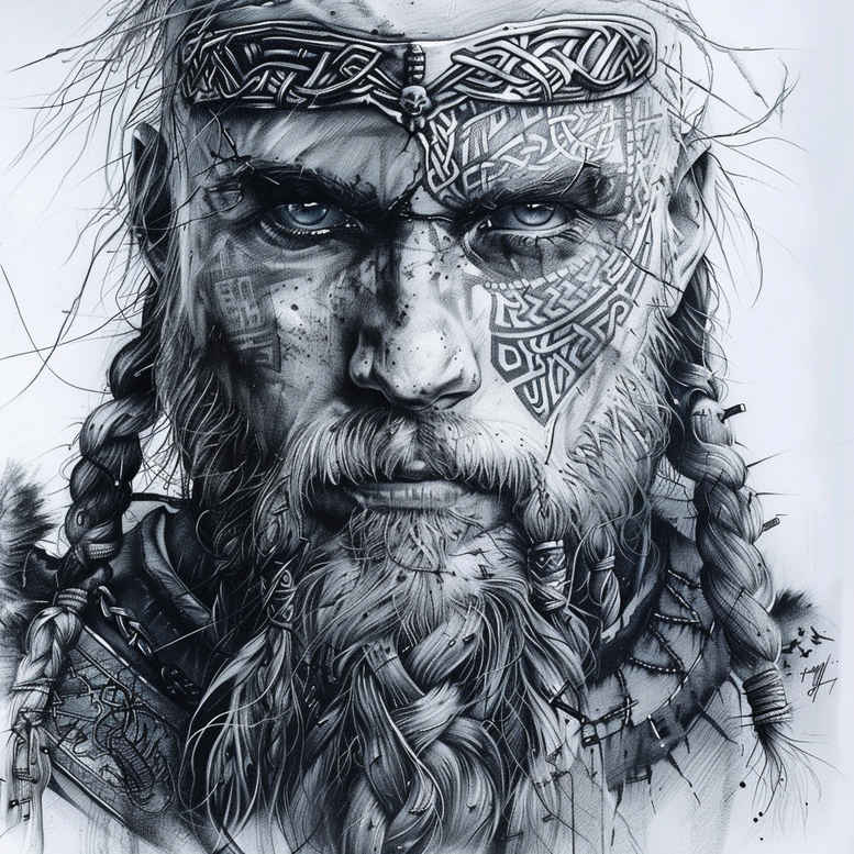 vikings tattoo design ideas Surrealism floating elements nordic emblem for shoulder