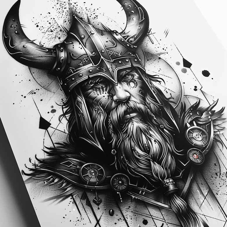 vikings tattoo design ideas Surrealism melting forms nordic warrior for upper arm