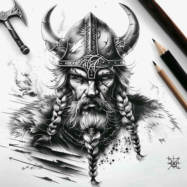 vikings tattoo design ideas Neotraditional vivid color northern legacy for shin