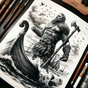 vikings tattoo design ideas Realism illusion of depth seafaring raider for lower thigh